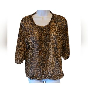 Express Leopard Print Ruffle Blouse
